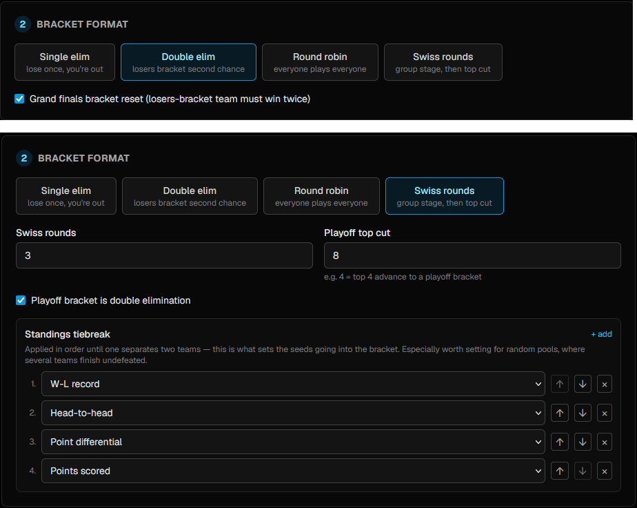 Step 2: format chips, pool settings and the playoff cut